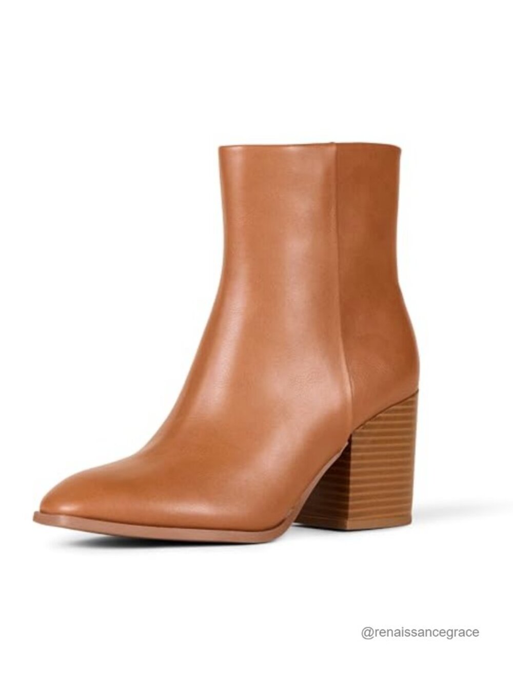 Women's Faux Leather Stacked Heel Ankle Boots with Memory Foam Insole